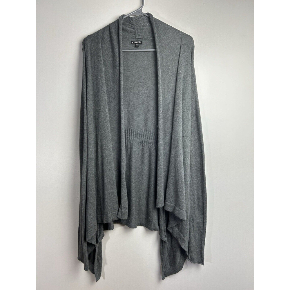 Express Sz.M Grey Knit Open Front Y2K Drapey Cozy Flowy Ribbed Waist Cardigan